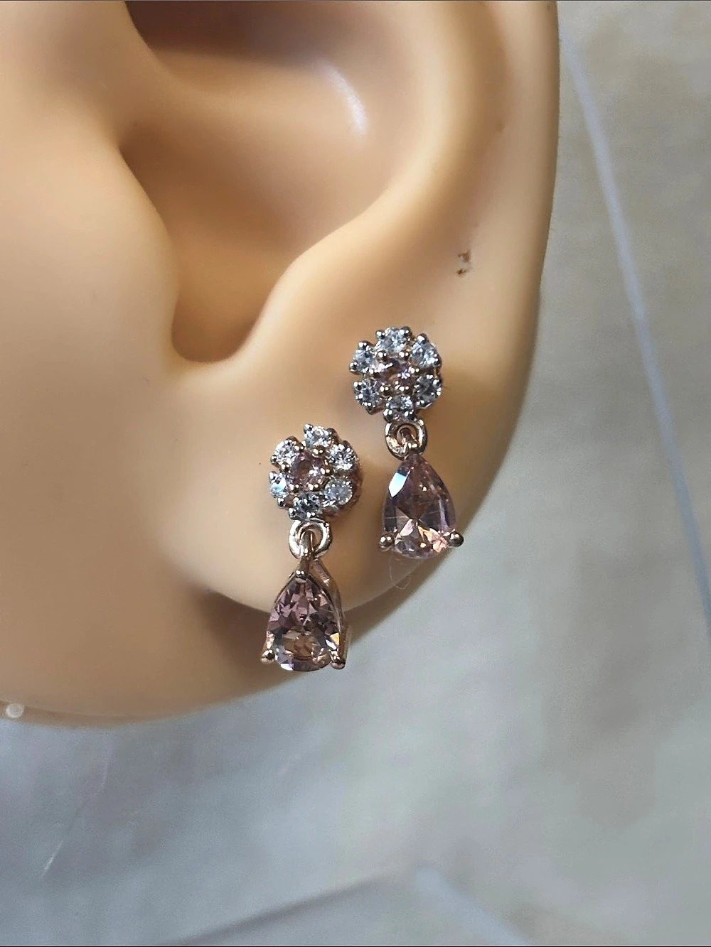 Blush Tourmaline Petal Bloom Floral 18k Rose Gold 925 Sterling Silver Earrings